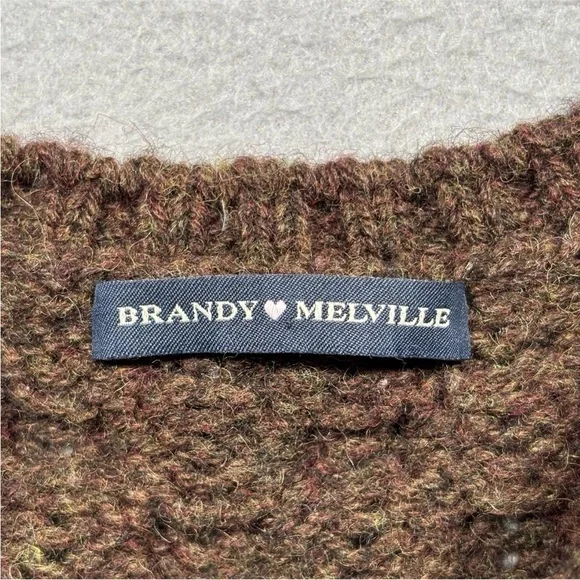Brandy Melville Cable Knit Sweater Women’s One Size Brown Heavy Wool Blend - Picture 5 of 9